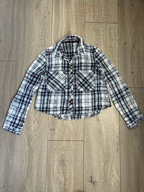 Reserved Cropped Plaid Button-Down Shirt Size Small
